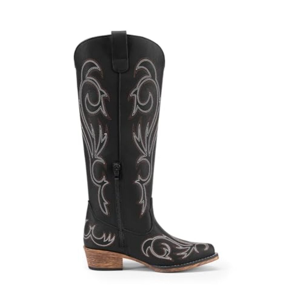 Women's Knee High Western Boots with Embroidery 1.6-Inch Heel - Picture 6 of 8